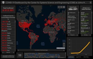 Ilustracja: Wiedza na wagę zdrowia - FME pomaga zebrać dane o COVID-19 <br />
Mapa John Hopkins University 